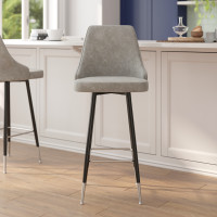 Flash Furniture SY-807-30-GY-GG Shelly Set of 2 Commercial LeatherSoft Bar Height Stools with Solid Black Metal Frames and Chrome Accented Feet and Footrests, Gray